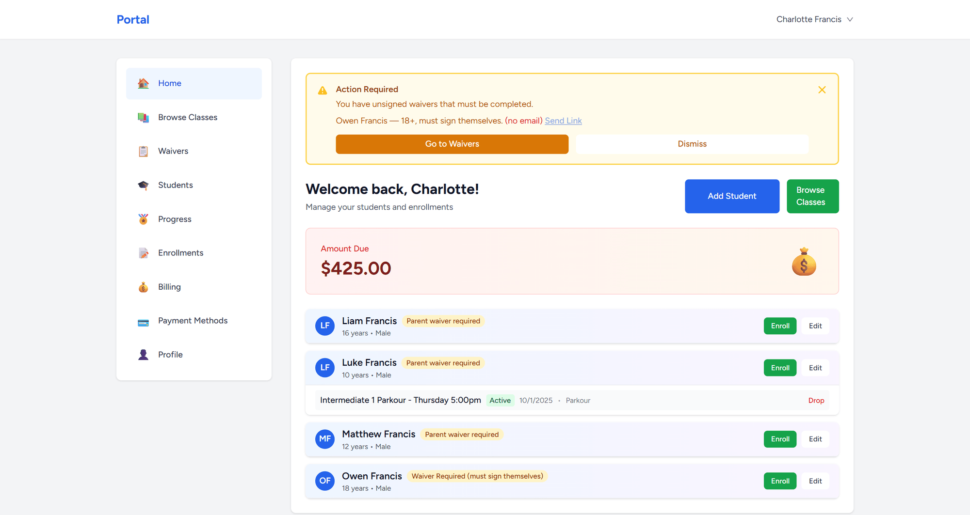 ClassCTRL Customer Portal — Dashboard